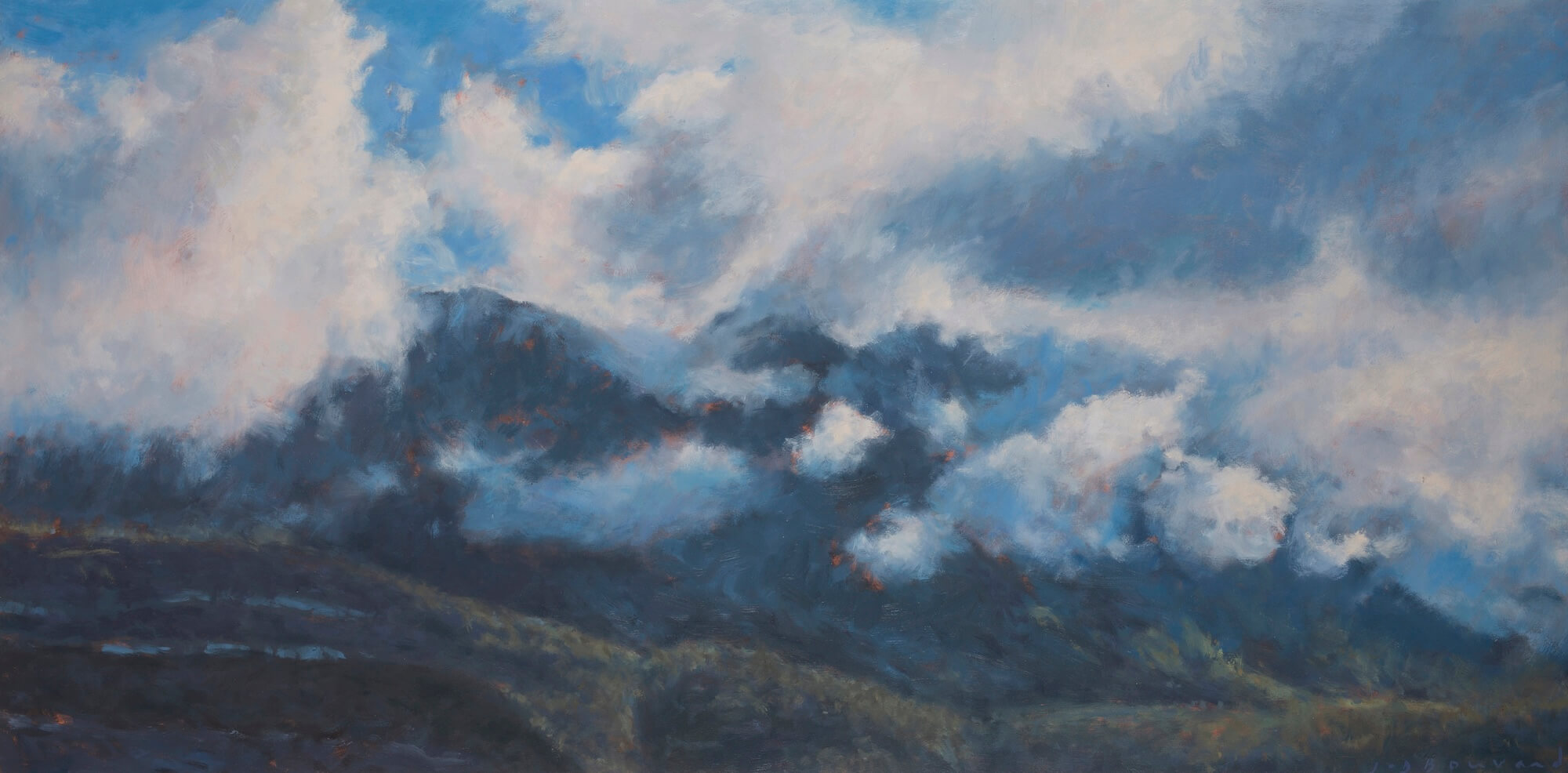 Montagnes et nuages III - huile sur papier entoilé - 50 x 100 cm
