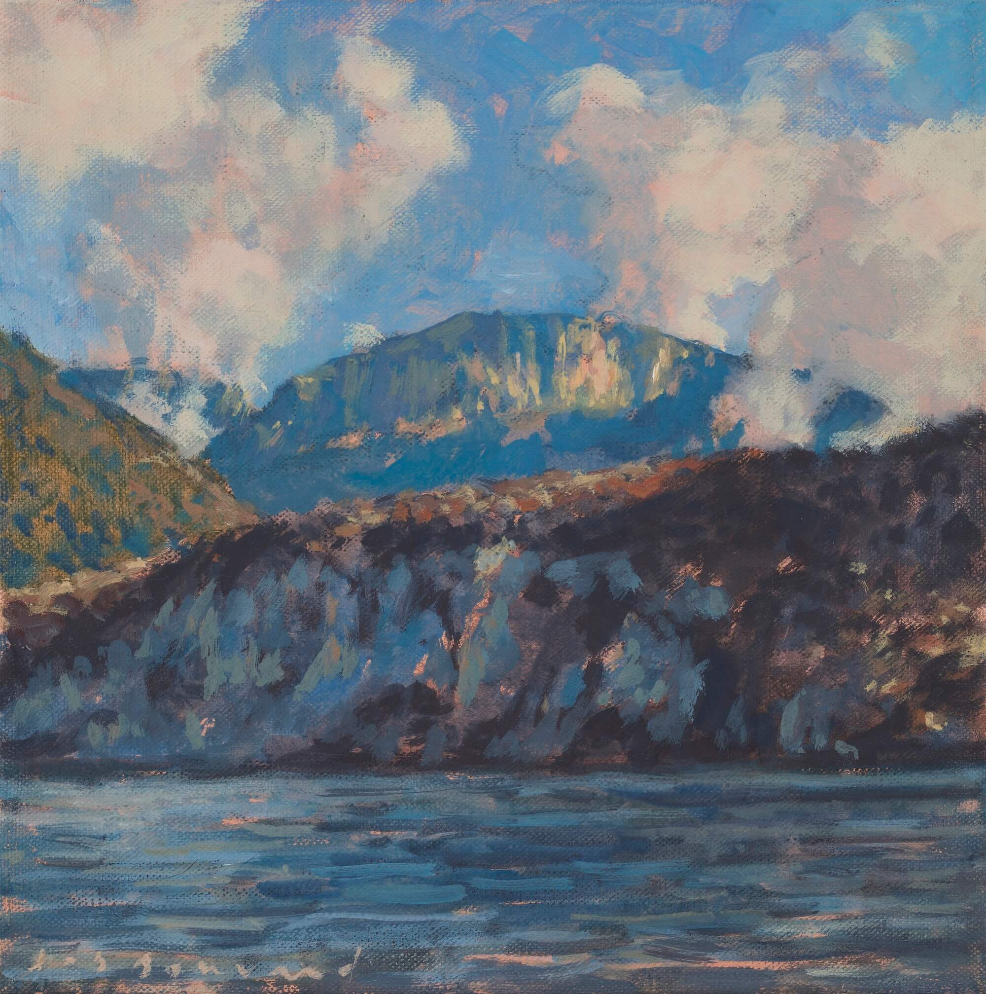 Lac, montagnes et nuages XIV - gouache sur toile - 27 x 27 cm