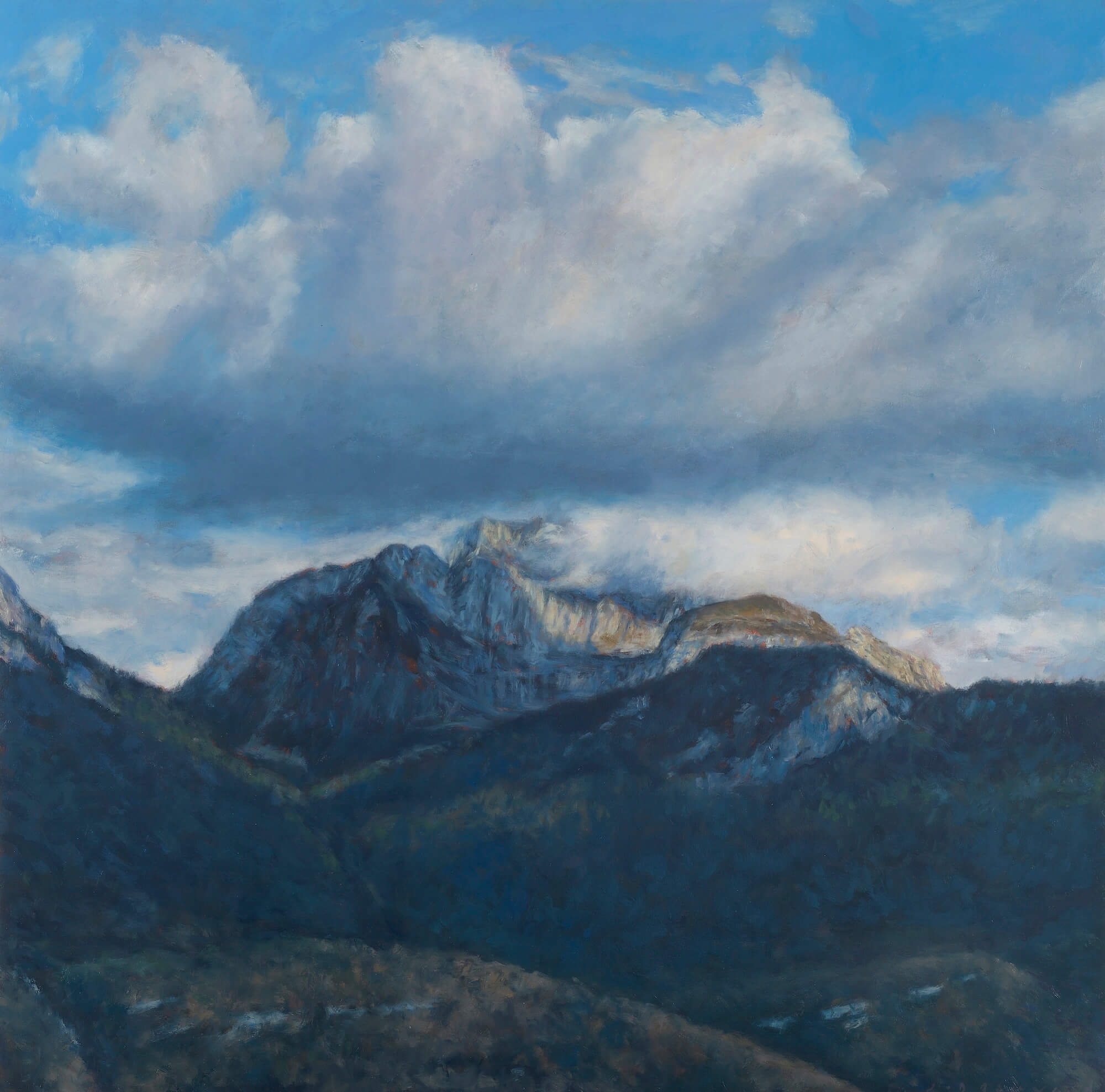 Montagnes et nuages II - huile sur papier entoilé - 80 x 80 cm