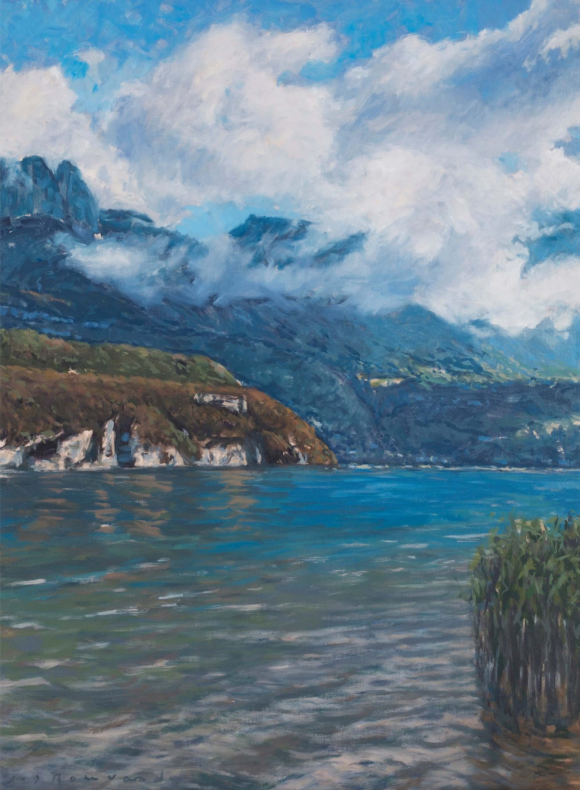 Lac, montagnes et nuages VI - huile sur toile - 81 x 60 cm