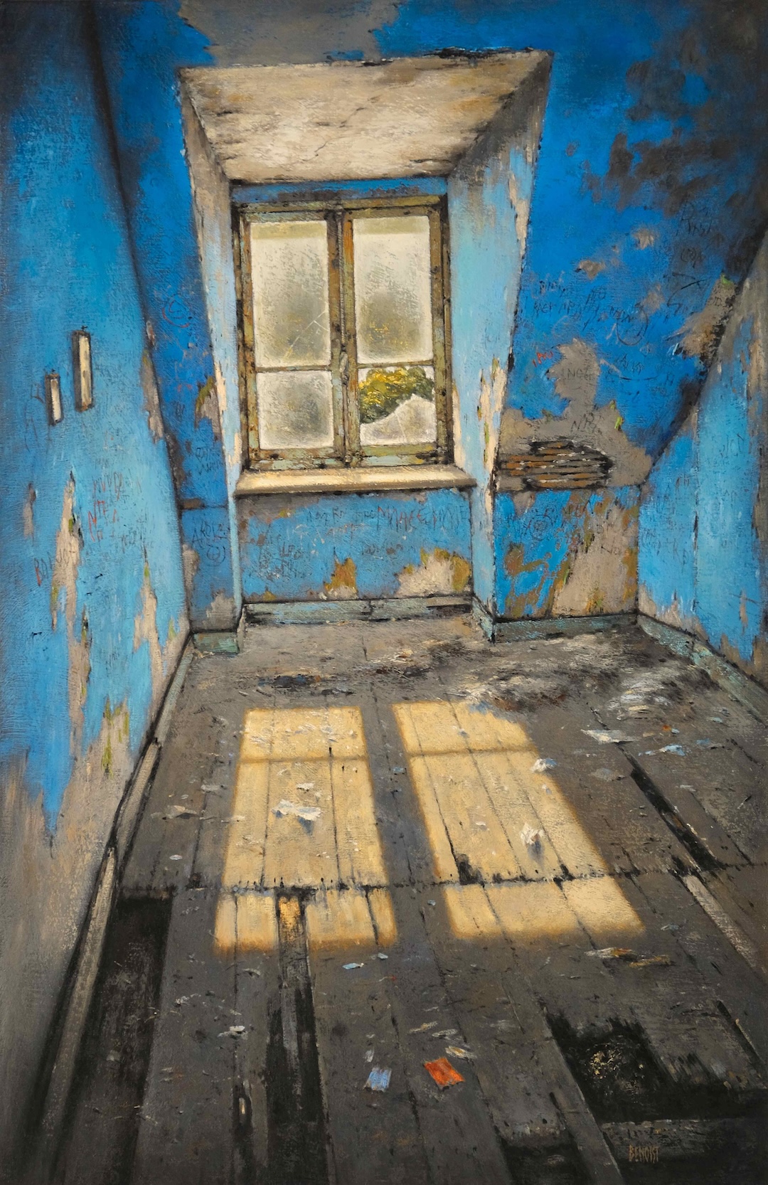 MANSARDE BLEUE - huile sur toile - 92x60 cm