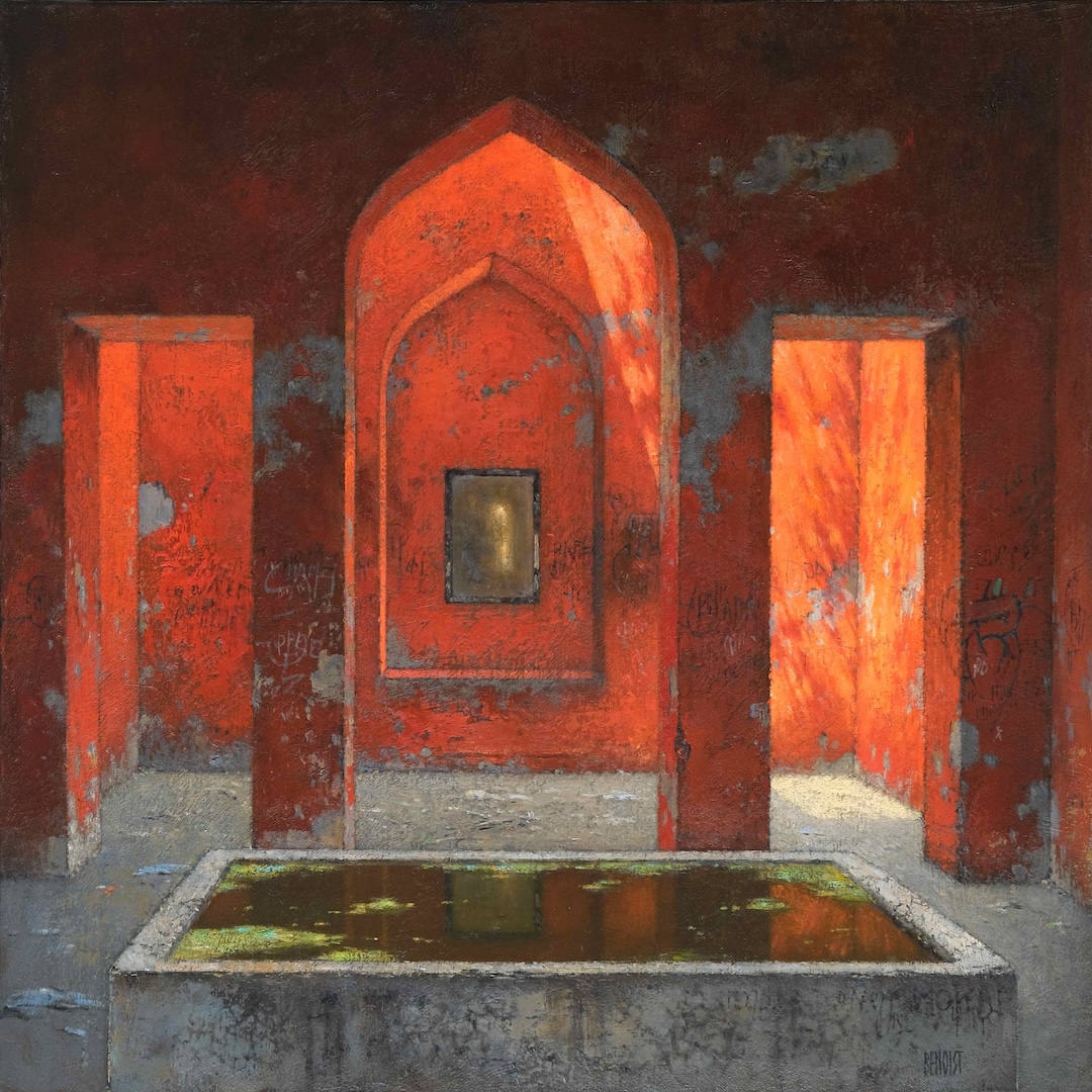 REFUGE ROUGE - huile sur toile - 60x60 cm
