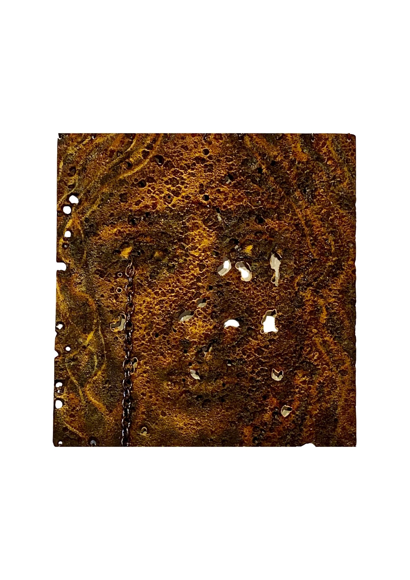 Femme qui pleure - huile sur tôle et chainettes - 110 x 25 cm