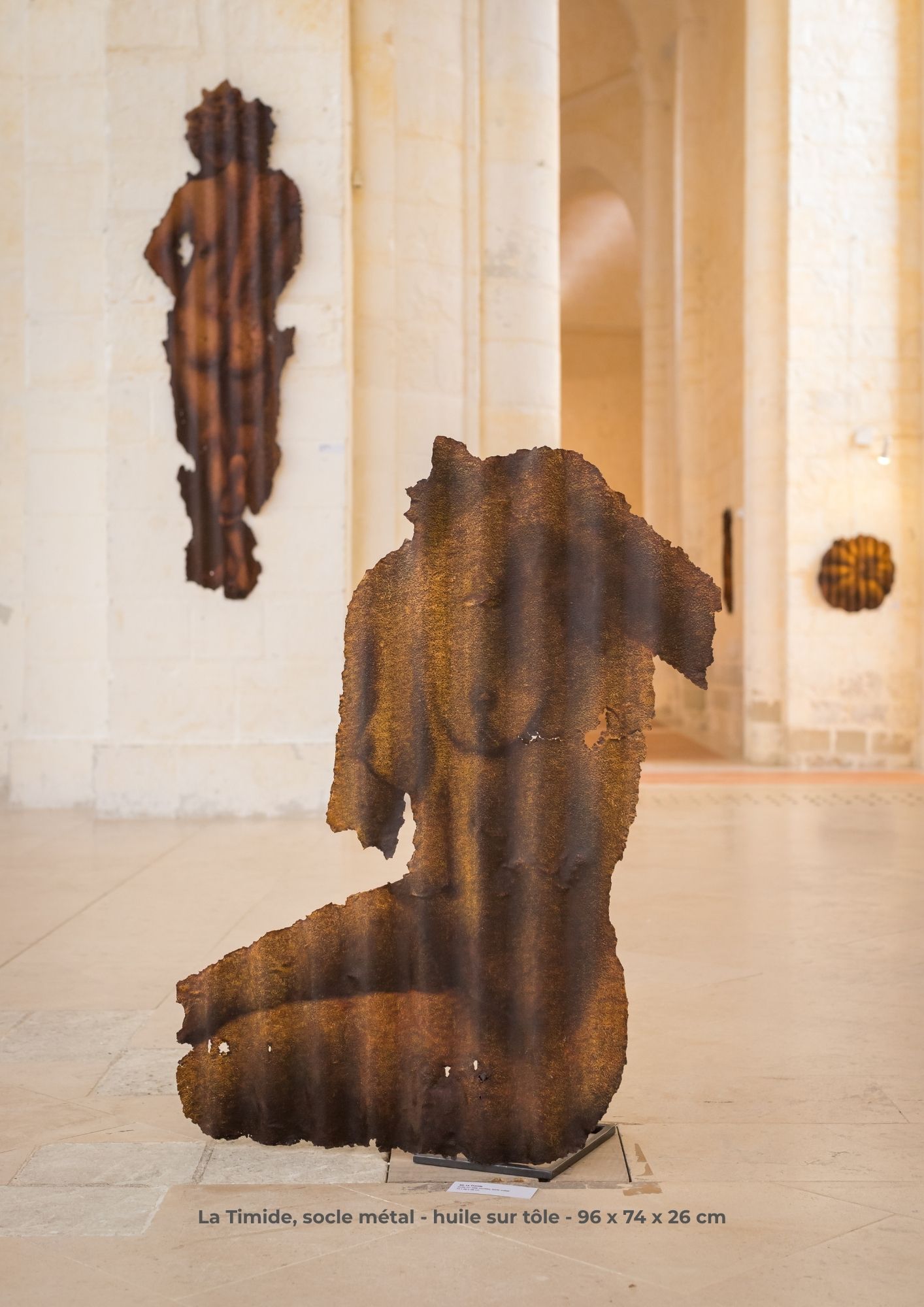La timid, socle métal - huile sur tôle - 96 x 74 x 26 cm