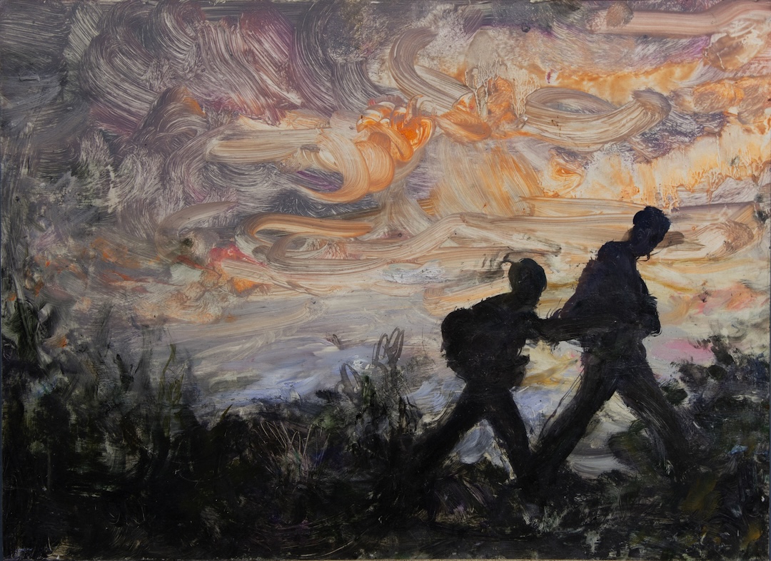 Cortège 60, huile sur carton marouflé sur panneau, 39 x 53,5 cm, 2025