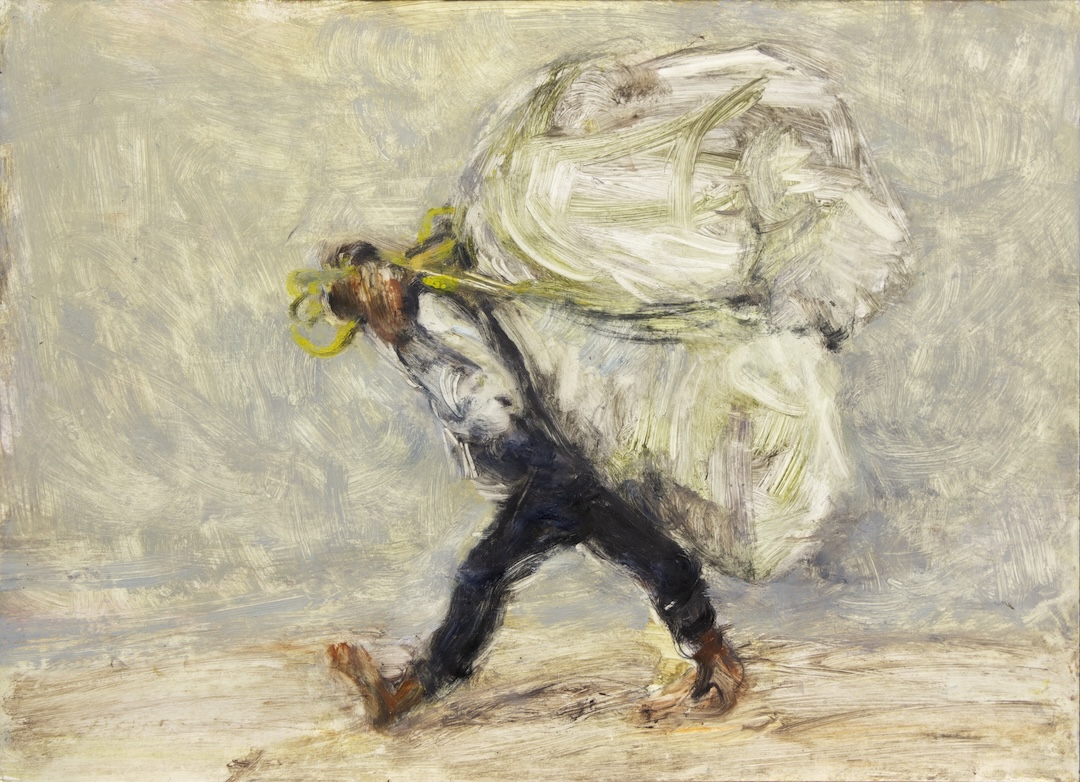 Cortège 63, porteur - 2025 - huile sur carton contrecollé sur panneau - 39 x 53,5 cm