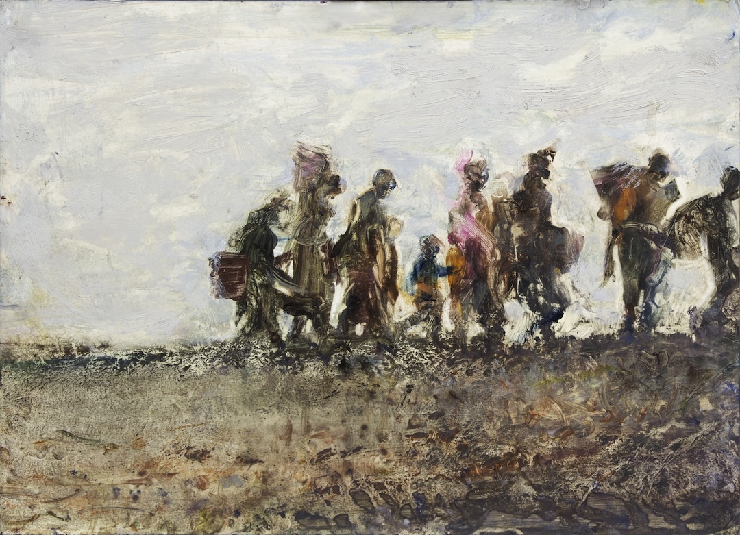 Cortège 69 - 2025 - huile sur carton marouflé sur panneau - 31,5 x 43,5 cm