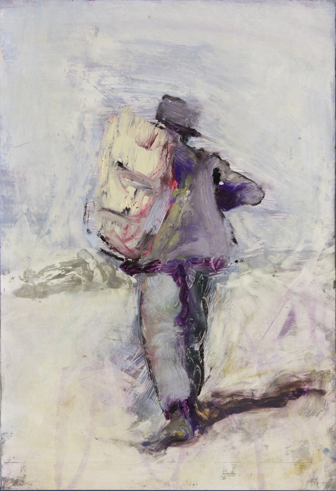 Cortège 71, Hobo - 2025 - huile sur carton marouflé sur panneau - 39 x 57 cm