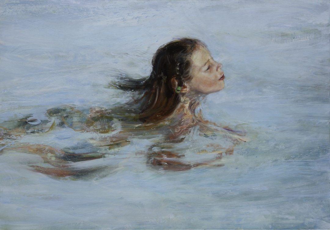 Dog's swim - 2024 - huile sur toile - 116 x 81 cm