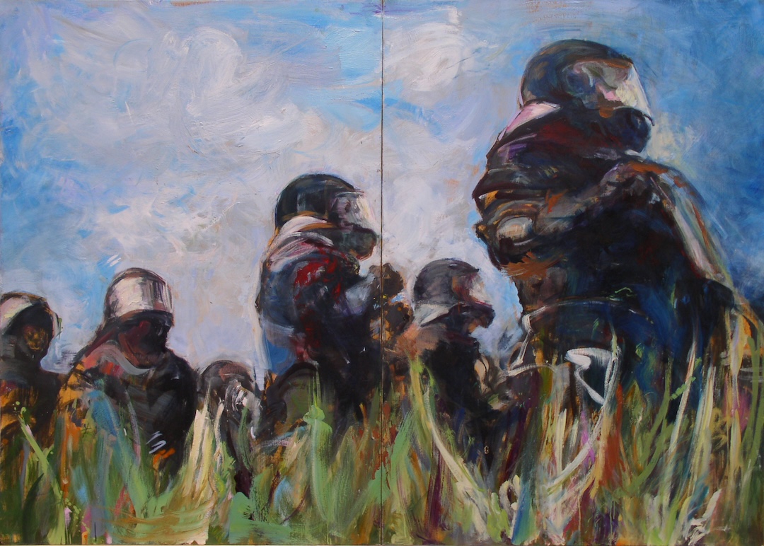 Émeute 11, les moissonneurs - 2008 - huile sur toile - diptyque 162 × 228 cm