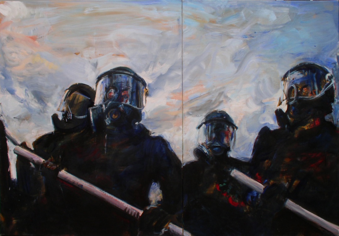 Émeute 15 - 2009 - huile sur toile - diptyque 146 × 211 cm