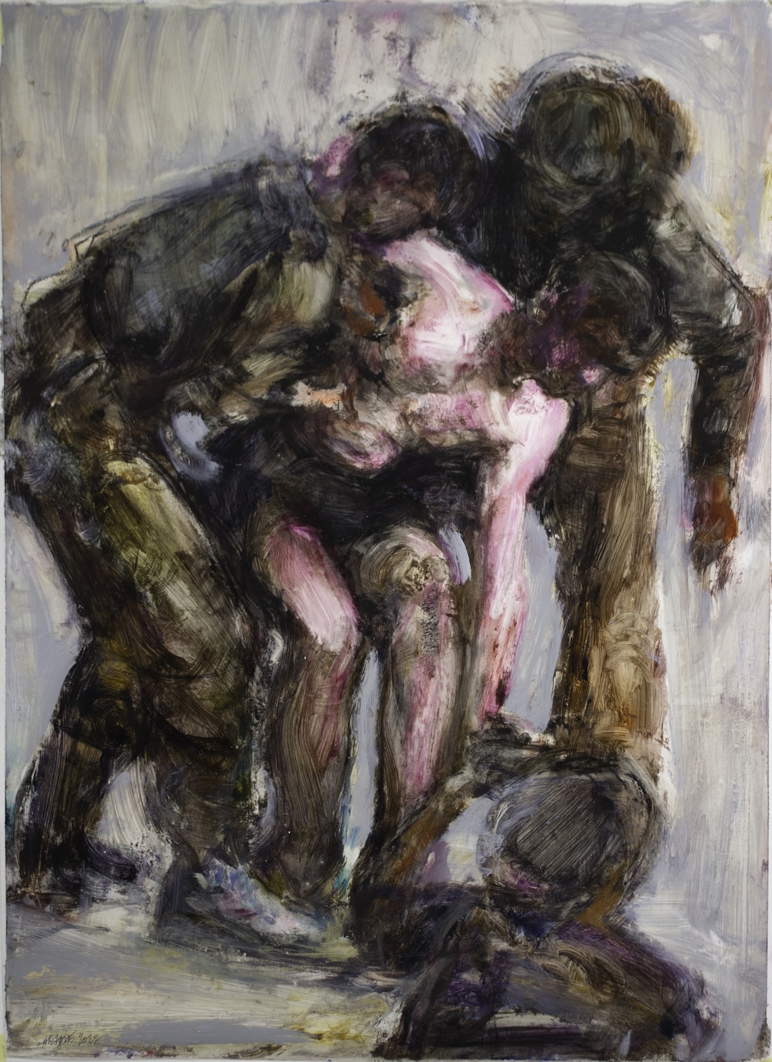 Wounded Soldier helped - 2022 - huile sur calque polyester - 61 x 80 cm