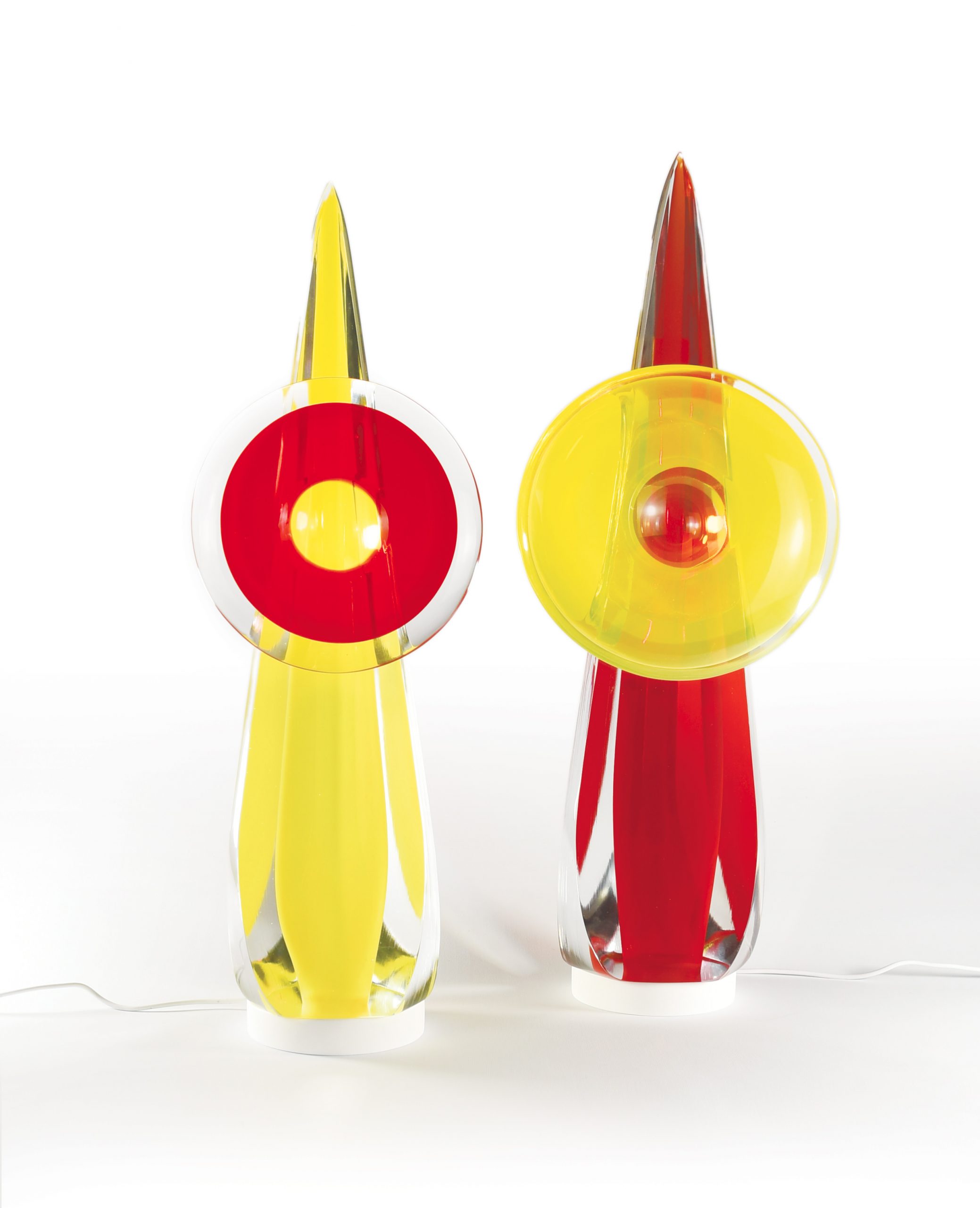 ANGELICO RED LIGHT - ANGELICO YELLOW LIGHT - Verre de Muran o- H 52 D 19 cm - H 48 D 16 c m, base en bois laquée LED