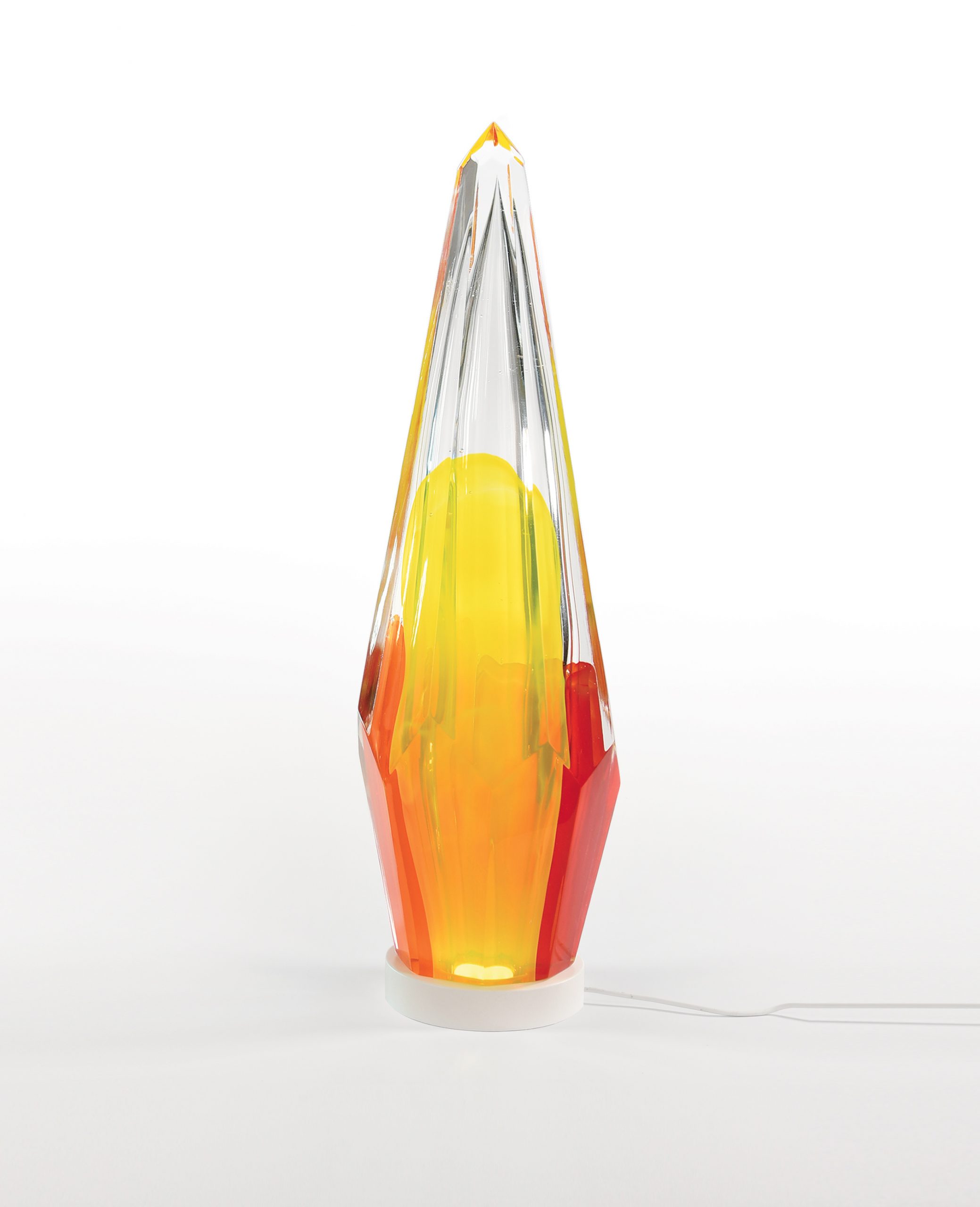 LIGHT ORANGE BRUSH ? Verre de Murano - H 44 D 13 cm, base en bois laquee LED
