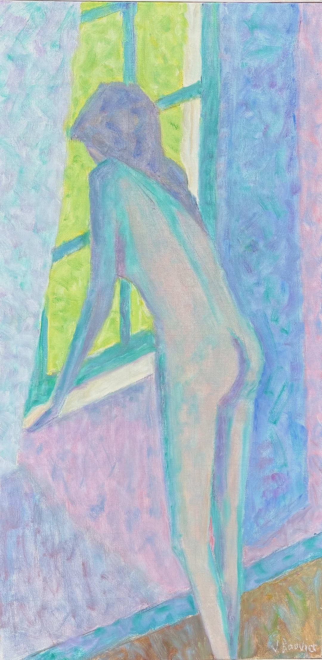 Anne à la fenêtre - code 72 - 2010 - huile sur toile - 120 x 60 cm