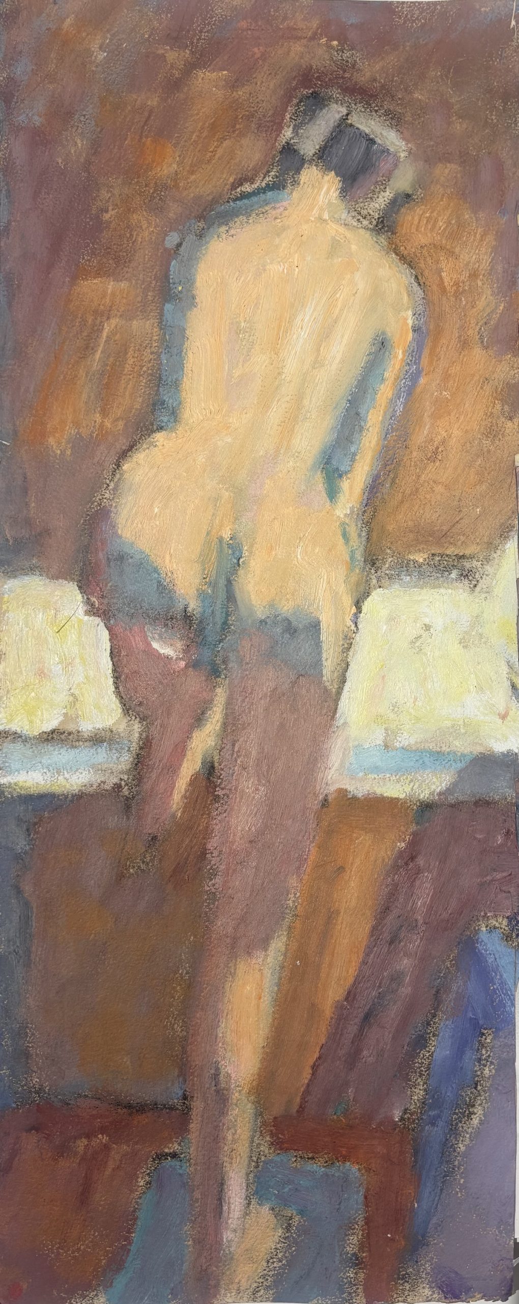 Anne devant la baignoire - code 1317 - 2005 - huile sur papier - 44 x 18 cm