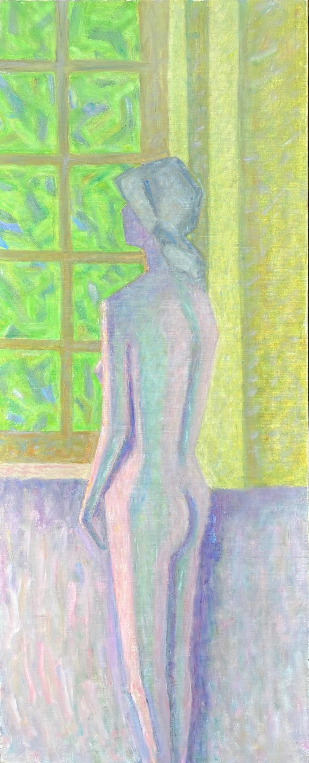 Anne devant la fenêtre - code 96 - 2008 - huile sur toile - 161,5 x 66,5 cm