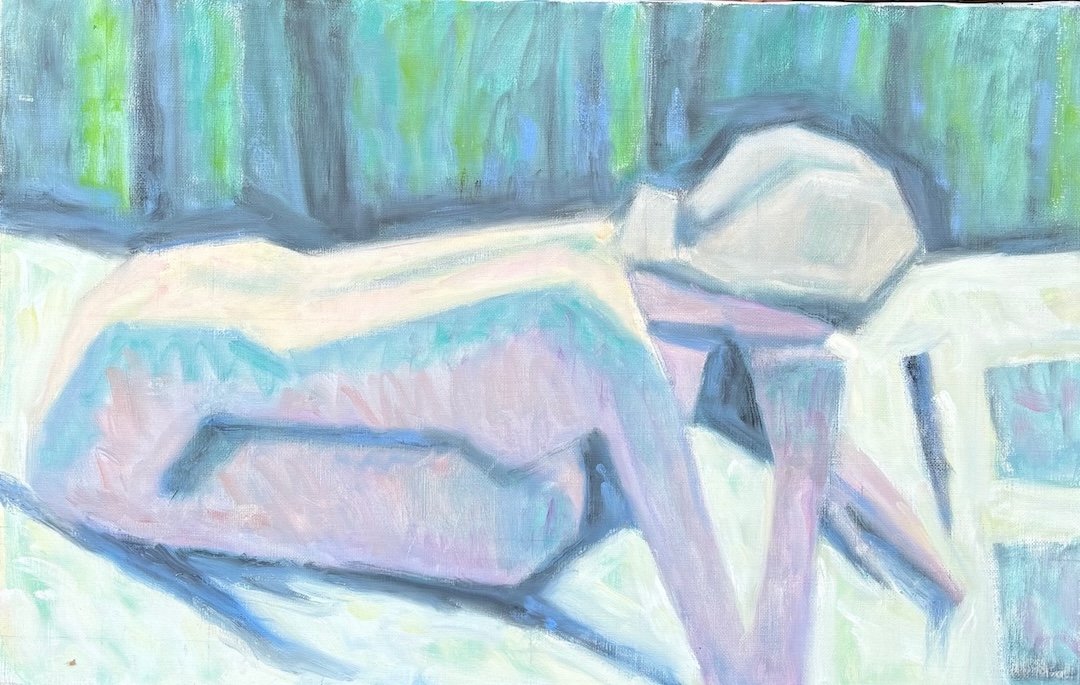 Anne lisant II - Années 90 - code 303 - huile sur toile 65,5 x 100 cm 