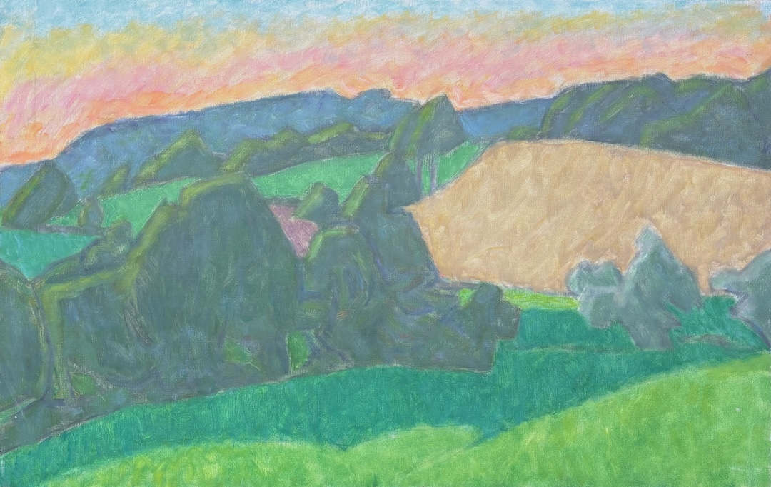 Paysage au coucher du soleil - code 411 - 1985 - huile sur toile - 83 x 130 cm