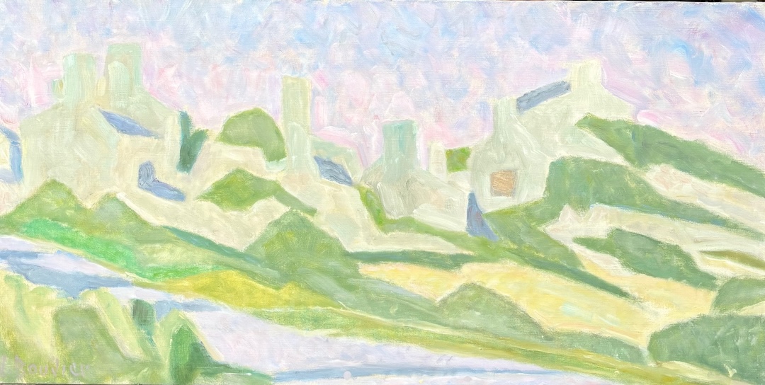 Paysage avec maison - code 18 - 1985 - huile sur toile - 60 x 120 cm