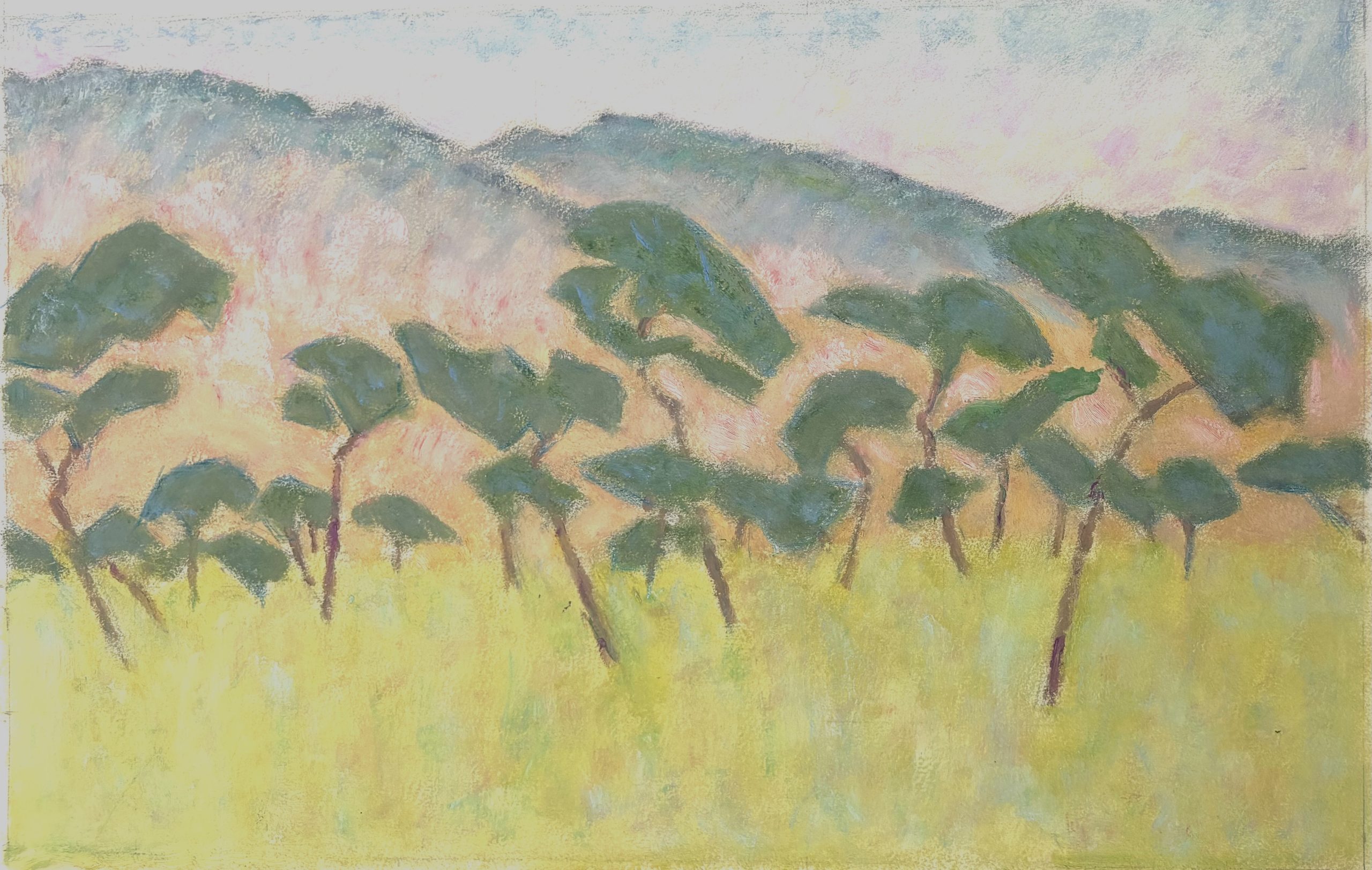 Paysage du Kenya - code 1284 - huile sur papier - 26 x 43 cm