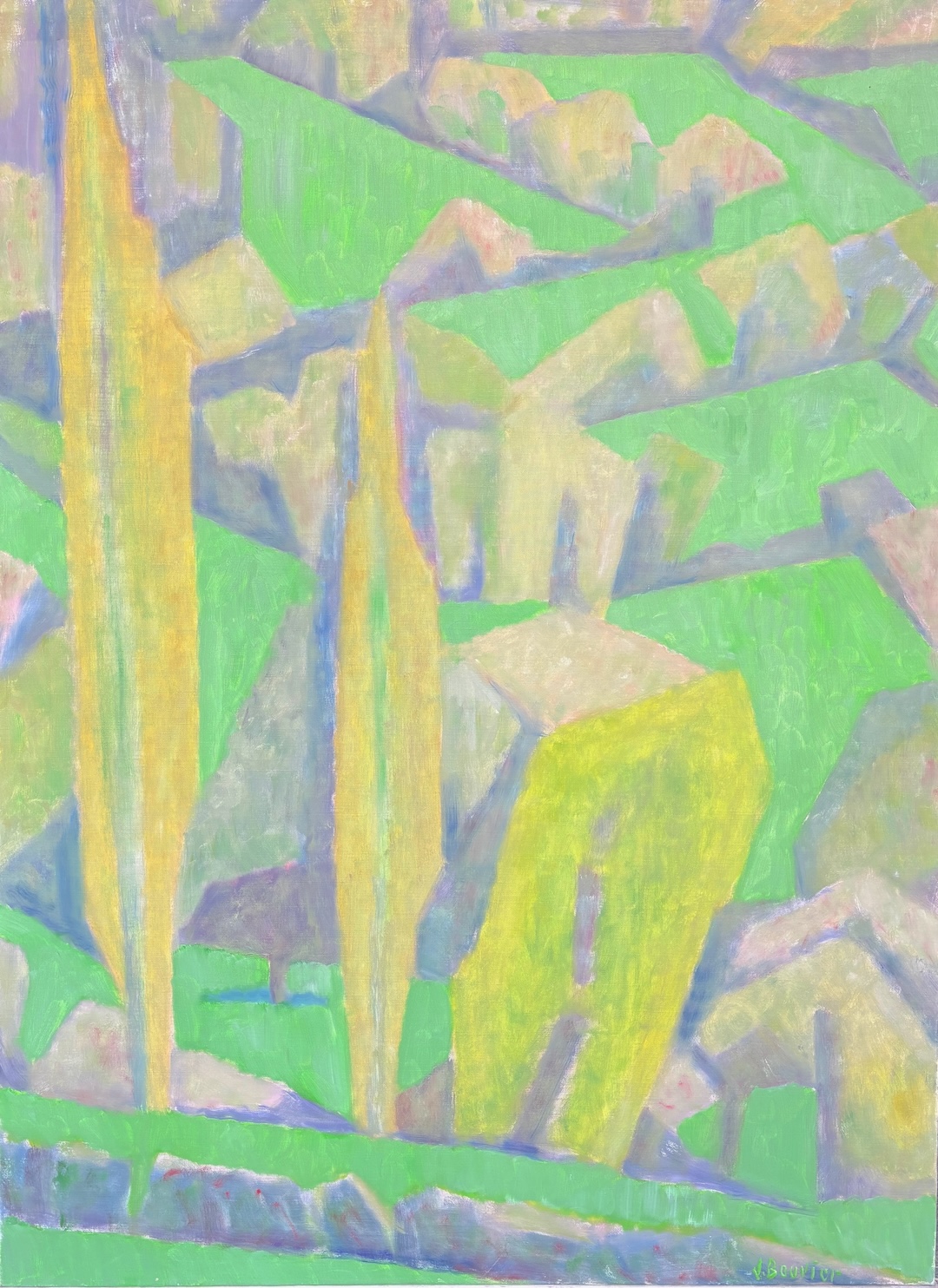 Peupliers devant la saboterie II - code 841 - 1997 - huile sur toile - 132 x 97 cm