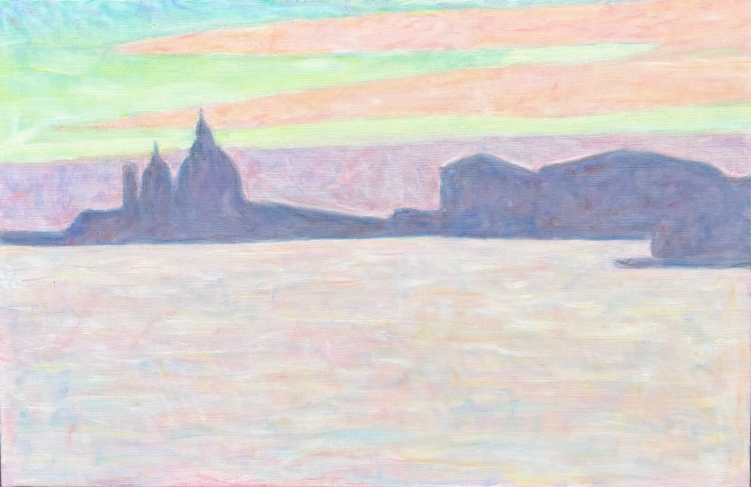 Venise, canal grande au soleil couchant - code 406 - 1995 - huile sur toile - 65,5 x 100 cm