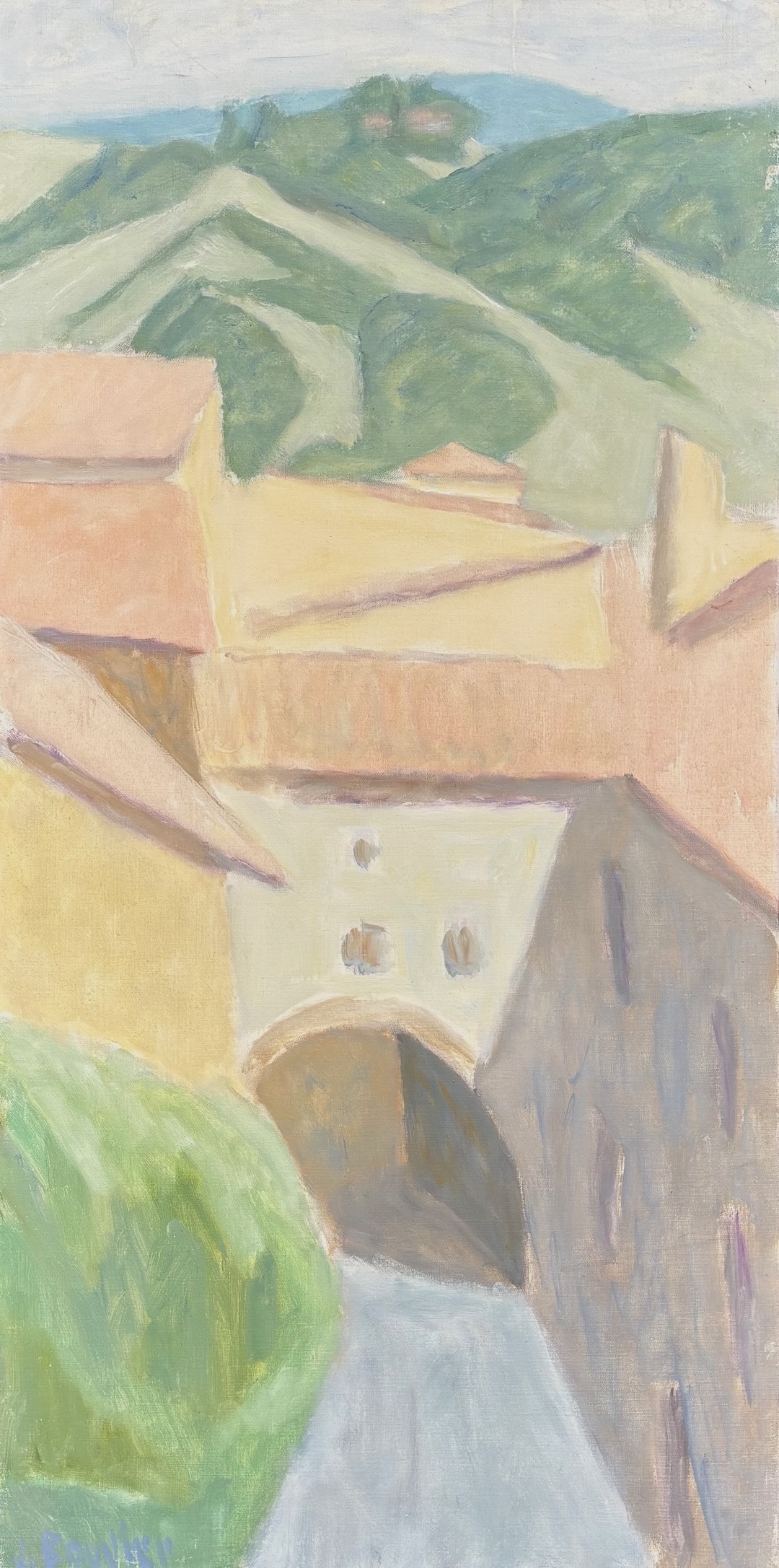 Village méditerranéen - code 393 - 1985 -huile sur toile - 90 x 44,5 cm