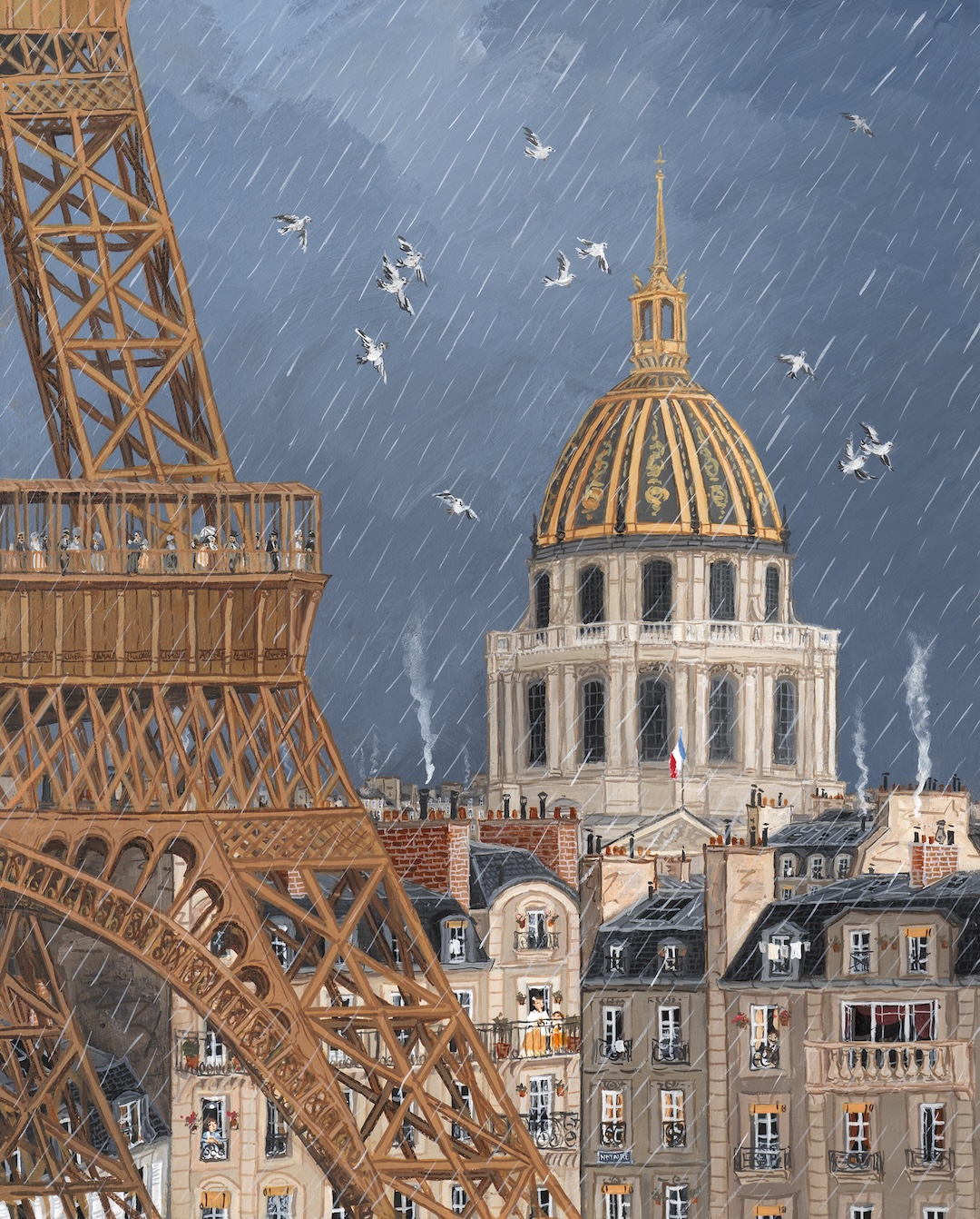 LE DOME DES INVALIDES ET LA TOUR EIFFEL - Acrylique sur bois - 41x33 cm