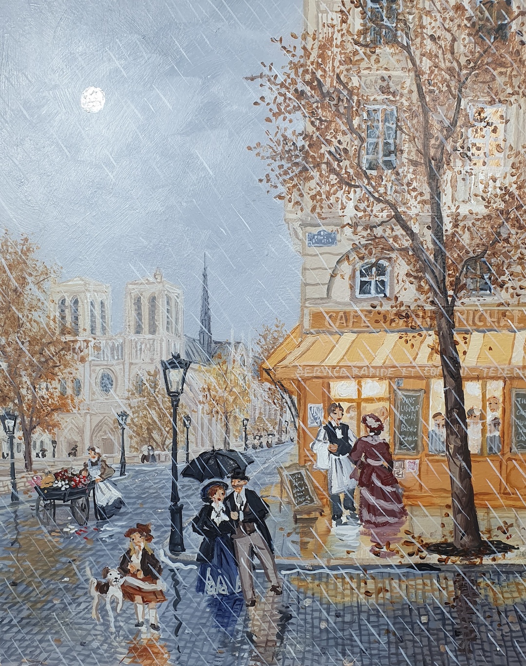 Pluie et soleil sur Notre Dame - acrylique sur bois - 27x22 cm
