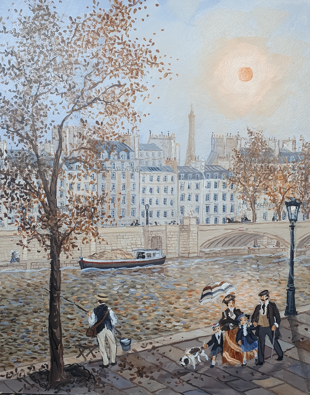 Soleil orange d'automne - acrylique sur bois - 27x22 cm